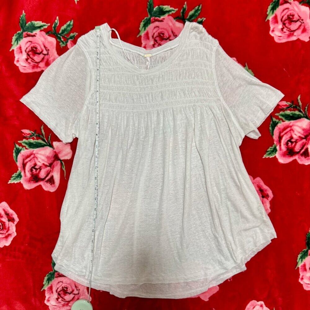 Free People Smocked Babydoll Top White Women's Small Cottagecore Romantic Linen - Picture 11 of 15